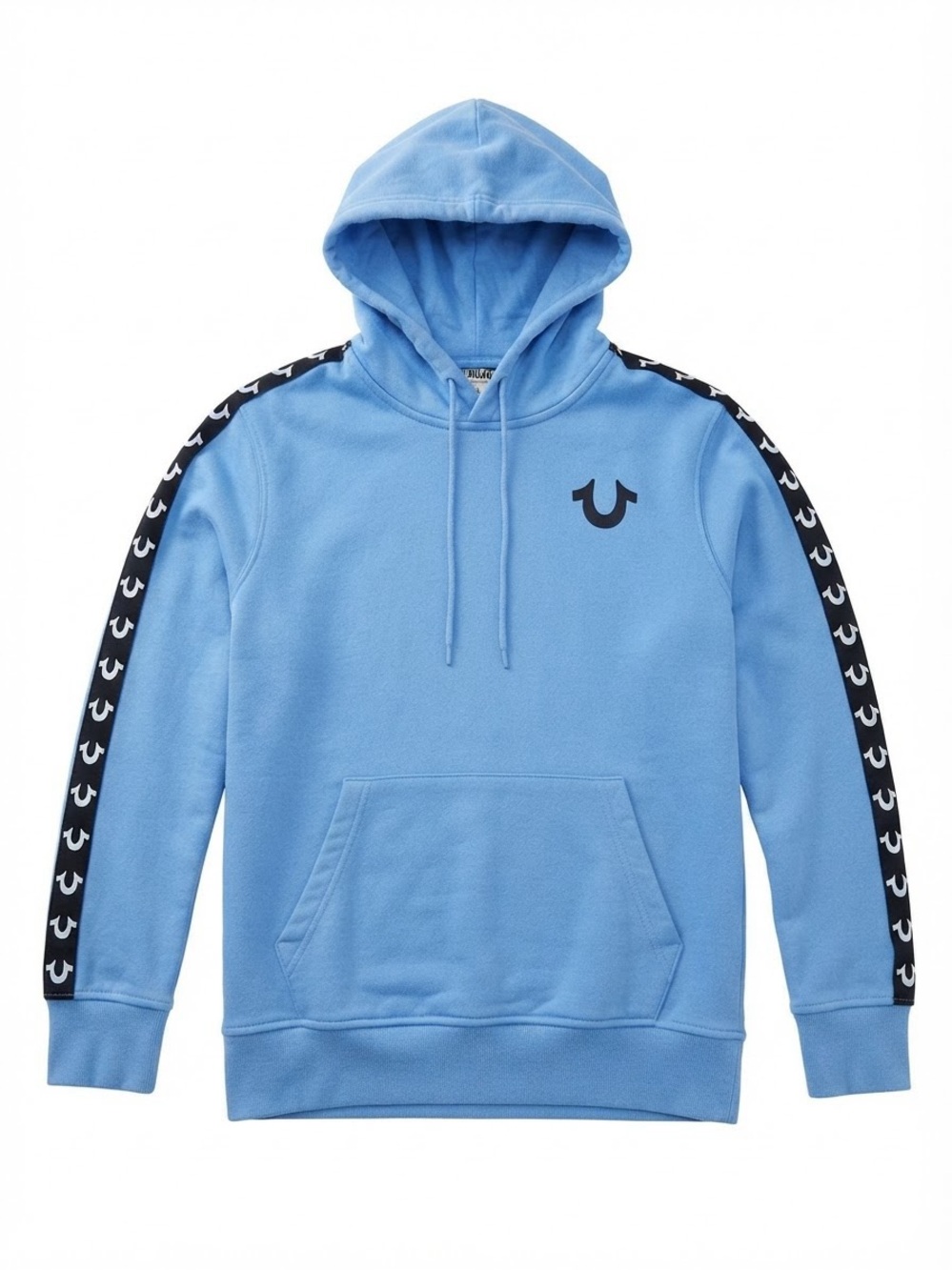 True Religion Light Blue Pullover Hoodie with Logo Tape